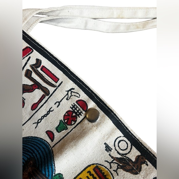 Egyptian Canvas Tote Bag Nefertari Ramses Horemheb Colorful Hieroglyphics Horus - Picture 3 of 7